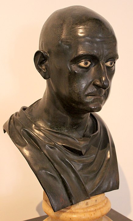 Bronze bust formerly identified as Scipio Africanus in the the Naples National Archaeological Museum (Inv. No. 5634), dated mid 1st century BC. Excavated from the Villa of the Papyri at Herculaneum (modern Ercolano, Italy) by Karl Jakob Weber, 1750-65.[1]