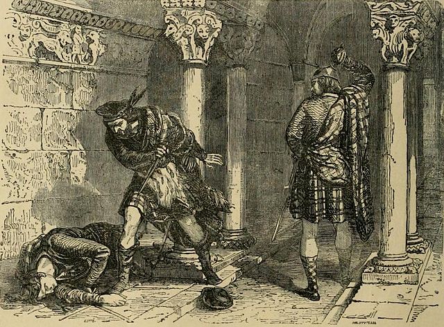 John Comyn is killed by Robert Bruce and Roger de Kirkpatrick before the high altar of the Greyfriars Church in Dumfries, 10 February 1306.
