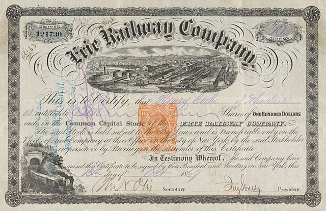Erie Railroad Company, common capital stock certificate, 1869; Museum of American Finance