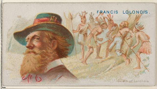 Francis Lolonois, Death of Lolonois, from the Pirates of the Spanish Main series (N19) for Allen & Ginter Cigarettes MET DP835031