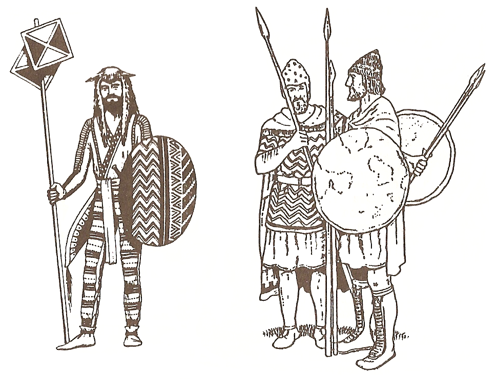 Soliers of Xerxes army. Reconstruction based on Herodot's descriptions, archaeological findings and images on greek vases. From left to right: Persian flag-bearer, Armenian soldier, Cappadocian soldier.