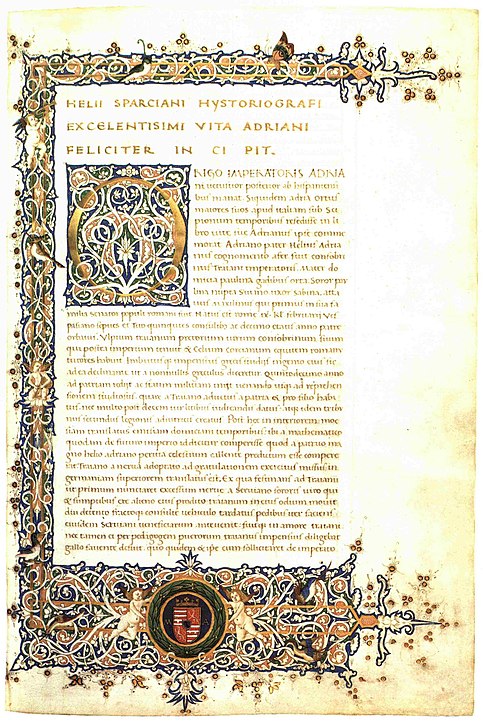 The beginning of the „Life of Emperor Hadrian" in the „Augustan History“. Manuscript: Budapest, Egyetemi Könyvtár, Cod. Lat. 7.