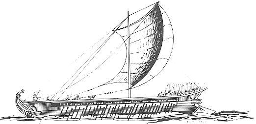A Greek trireme, the main type of ships used by the Greek states.