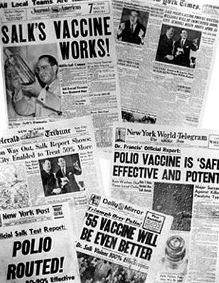 Headlines featuring the success of the Salk vaccine.