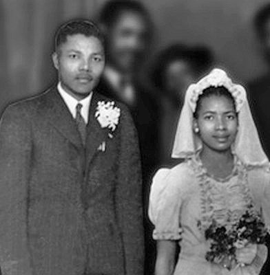 Mandela and Evelyn in July 1944 at Walter and Albertina Sisulu's wedding party in the Bantu Men's Social Centre