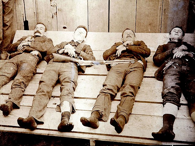 The Dalton Gang photographed right after their failed attempt to rob two banks in a single day.