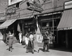 An image of a beauty shop in Harlem, circa 1935. 